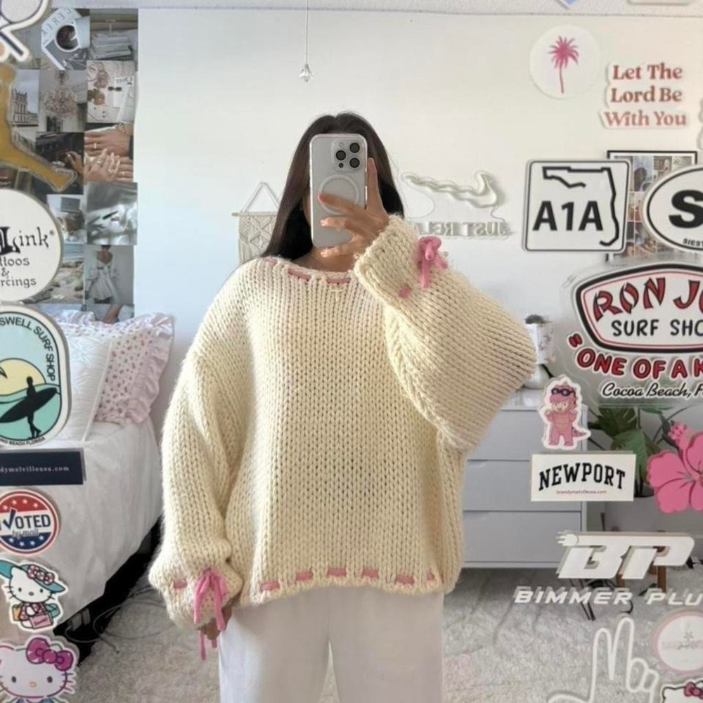 beginning boutique fuzzy bow sweater